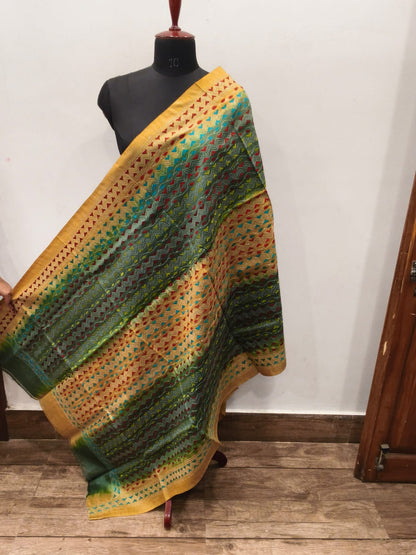 Pure Tussar Kantha Stitch Dupatta SN26KD94