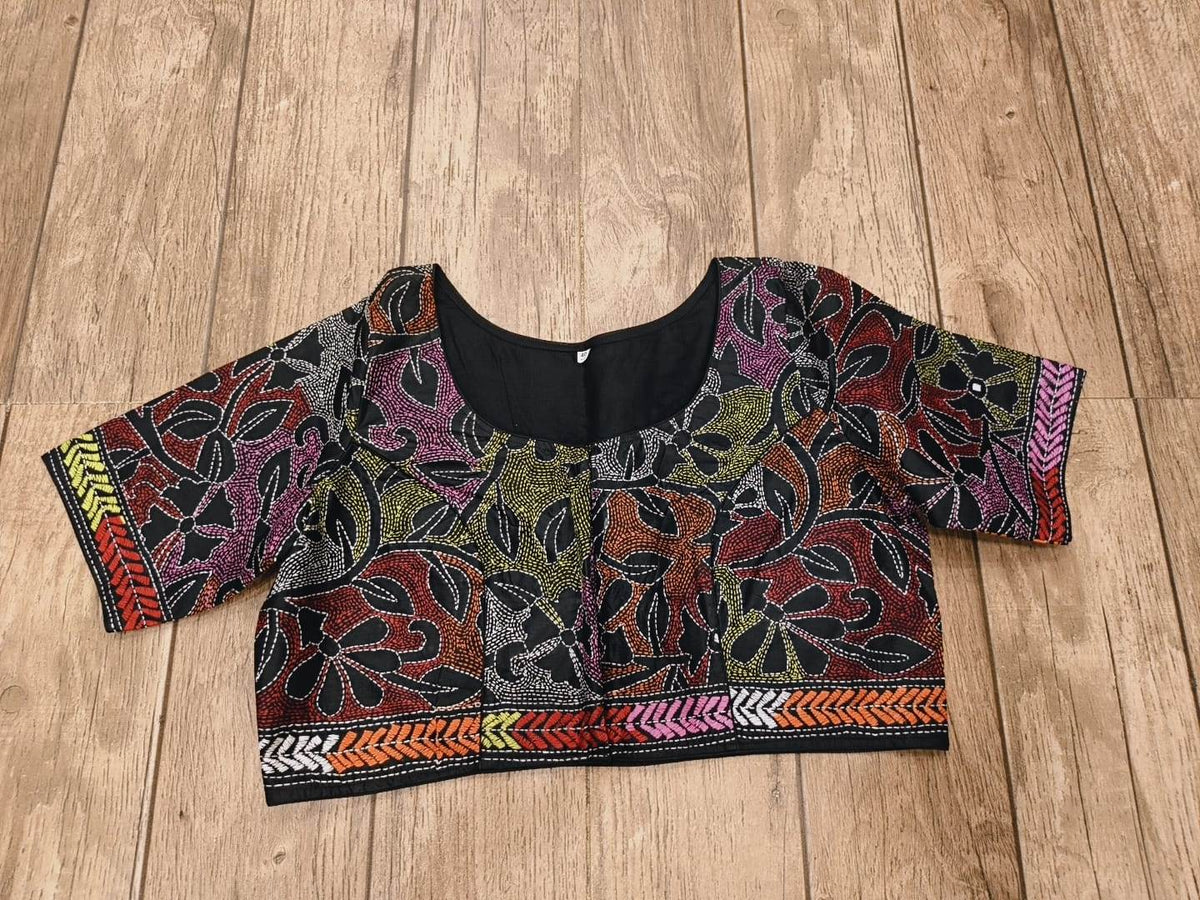 Black Pure Bangalore Silk Kantha Stitch Blouse SN26WP094