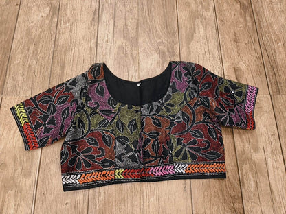 Black Pure Bangalore Silk Kantha Stitch Blouse SN26WP094