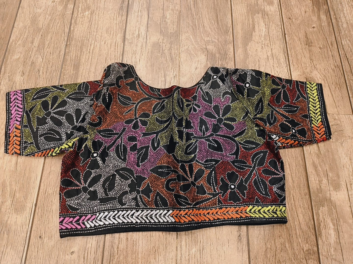 Black Pure Bangalore Silk Kantha Stitch Blouse SN26WP094