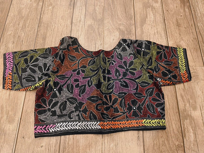 Black Pure Bangalore Silk Kantha Stitch Blouse SN26WP094