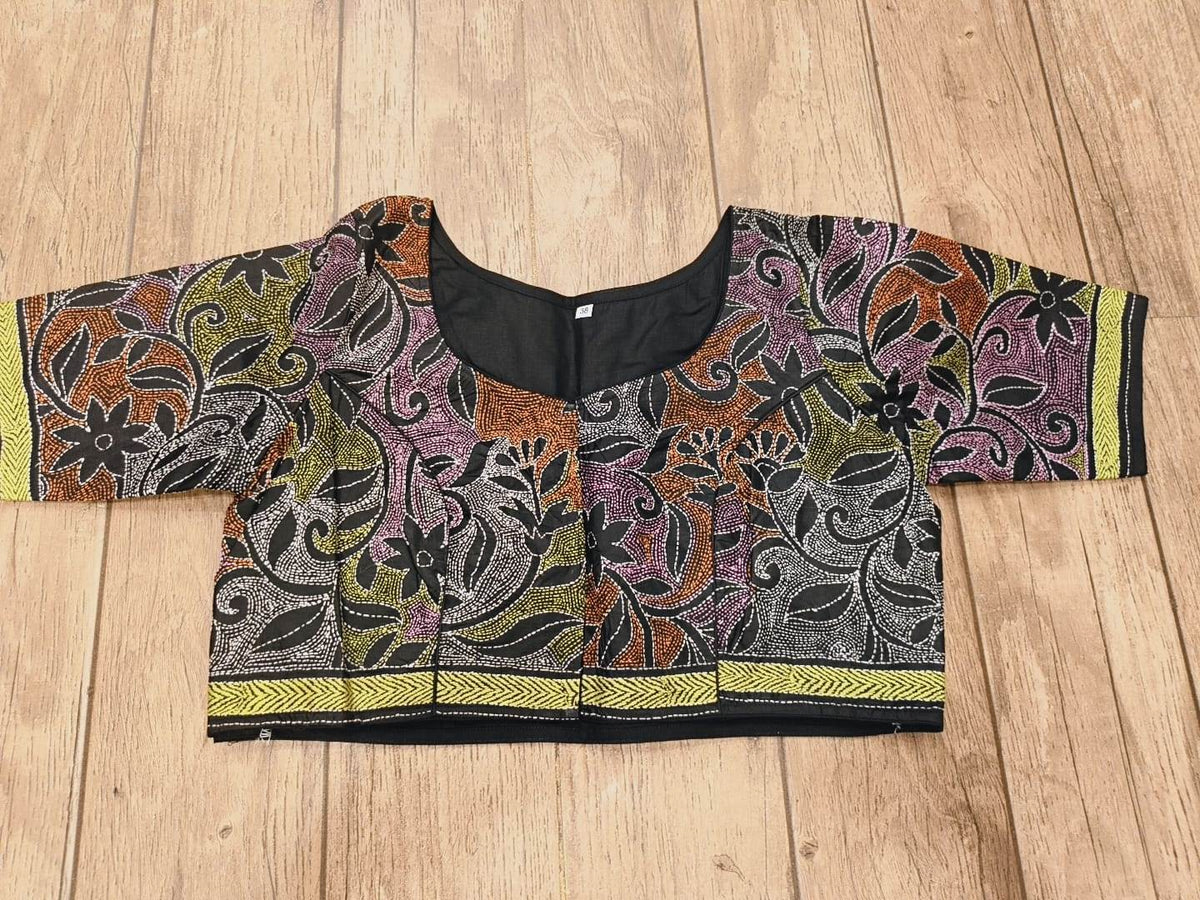 Black Pure Bangalore Silk Kantha Stitch Blouse SN26WP095