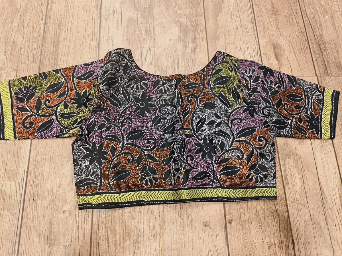 Black Pure Bangalore Silk Kantha Stitch Blouse SN26WP095