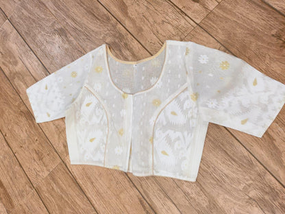 White Glass Sleeve Rasham Jamdani Blouse SN26WP100