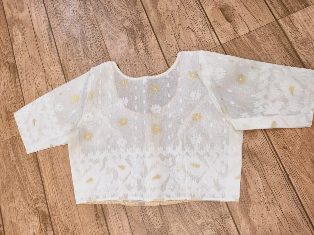 White Glass Sleeve Rasham Jamdani Blouse SN26WP100