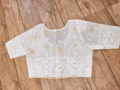 White Glass Sleeve Rasham Jamdani Blouse SN26WP100