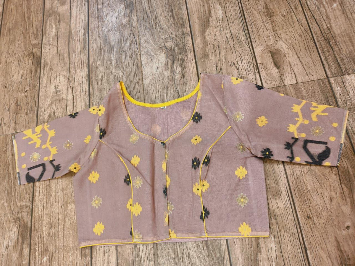 Rosy Brown Glass Sleeve Rasham Jamdani Blouse SN26WP101