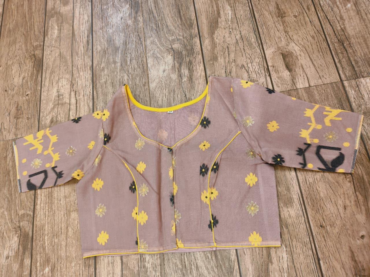 Rosy Brown Glass Sleeve Rasham Jamdani Blouse SN26WP101