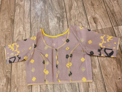 Rosy Brown Glass Sleeve Rasham Jamdani Blouse SN26WP101