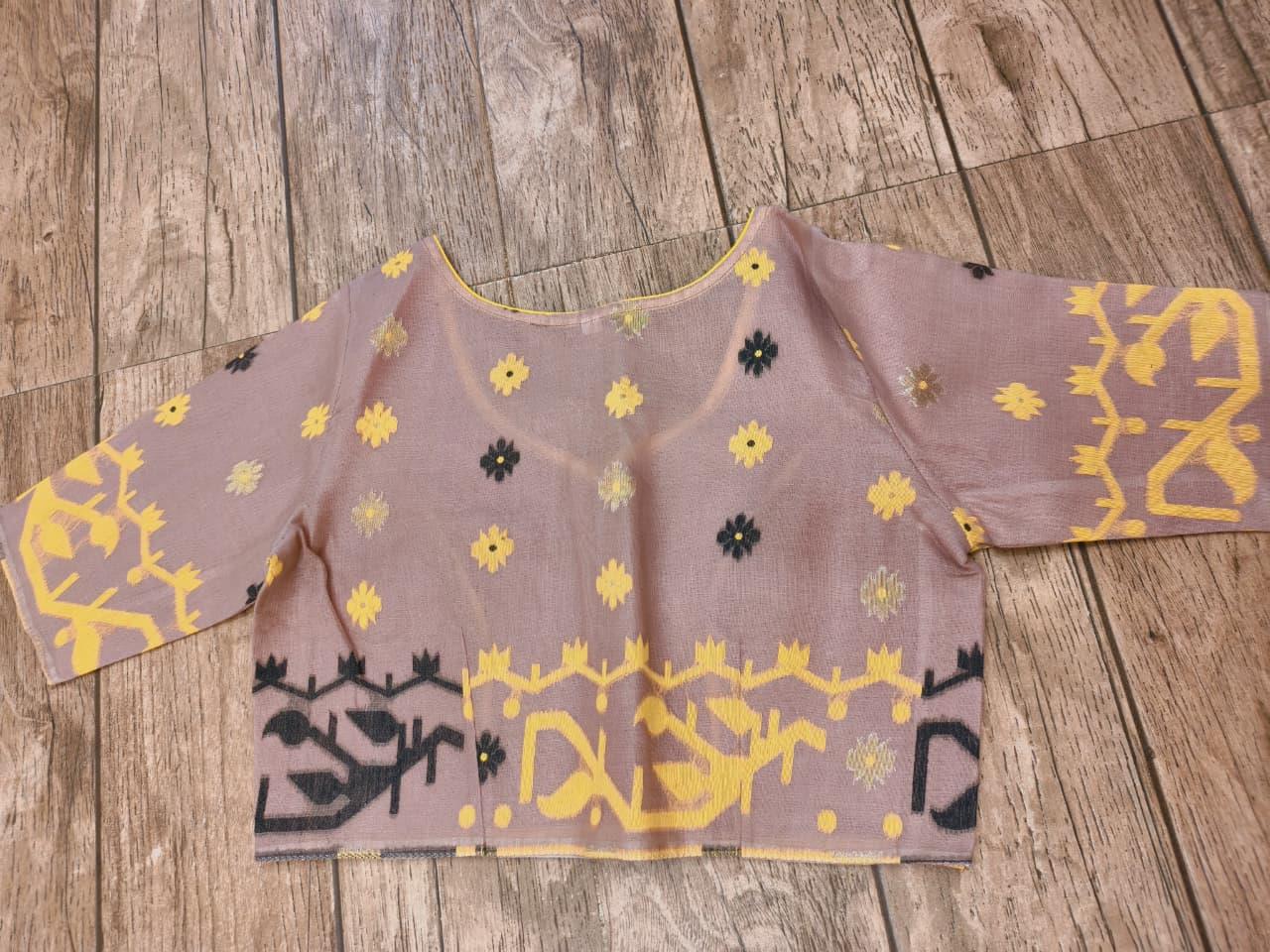 Rosy Brown Glass Sleeve Rasham Jamdani Blouse SN26WP101