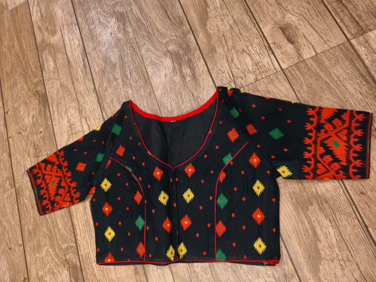Black Glass Sleeve Rasham Jamdani Blouse SN26WP102