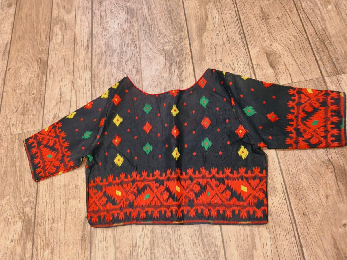 Black Glass Sleeve Rasham Jamdani Blouse SN26WP102