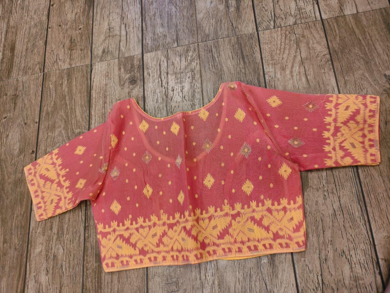Dusty Red Glass Sleeve Rasham Jamdani Blouse SN26WP103