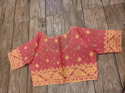 Dusty Red Glass Sleeve Rasham Jamdani Blouse SN26WP103