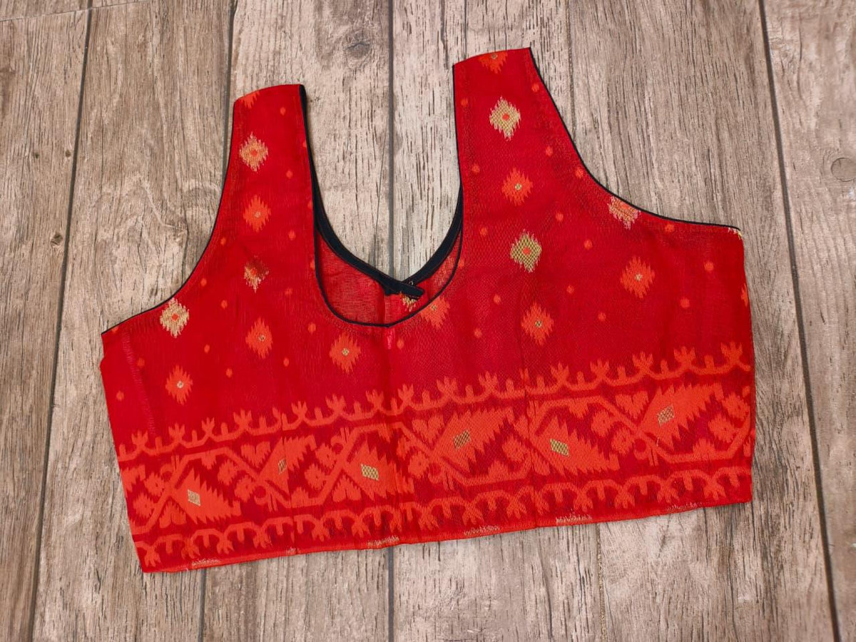 Red Sleeveless Rasham Jamdani Blouse SN26WP105
