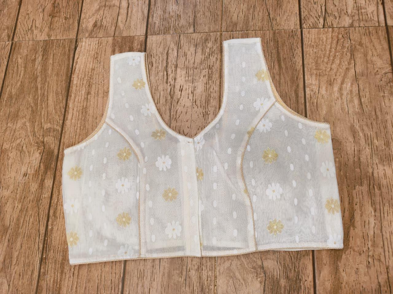White Sleeveless Rasham Jamdani Blouse SN26WP106