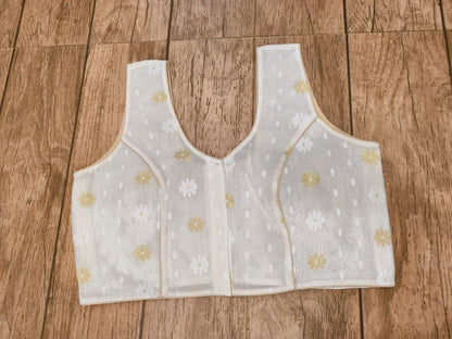 White Sleeveless Rasham Jamdani Blouse SN26WP106