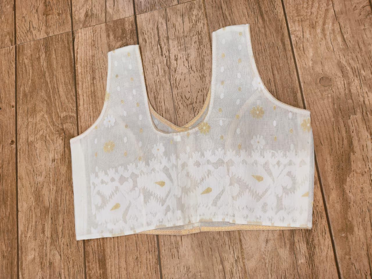 White Sleeveless Rasham Jamdani Blouse SN26WP106