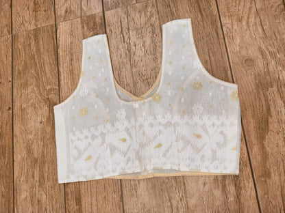 White Sleeveless Rasham Jamdani Blouse SN26WP106