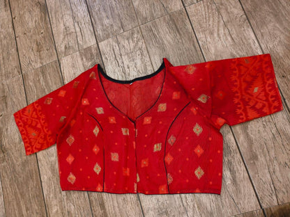 Red Glass Sleeve Rasham Jamdani Blouse SN26WP107