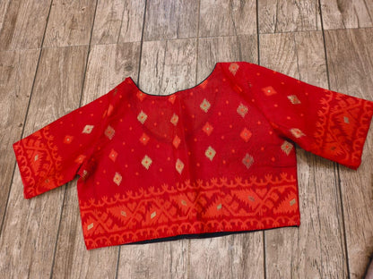 Red Glass Sleeve Rasham Jamdani Blouse SN26WP107