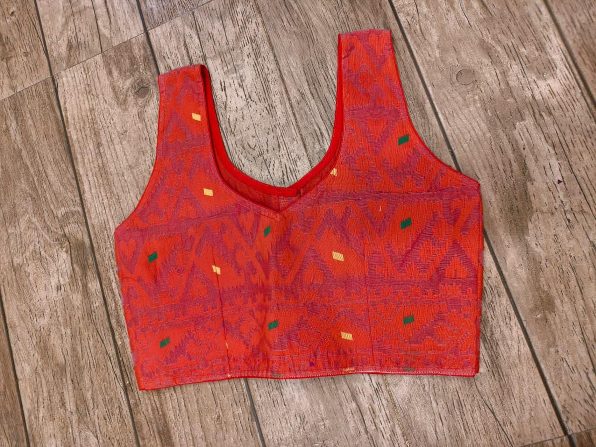 Red Sleeveless Rasham Jamdani Blouse SN26WP110