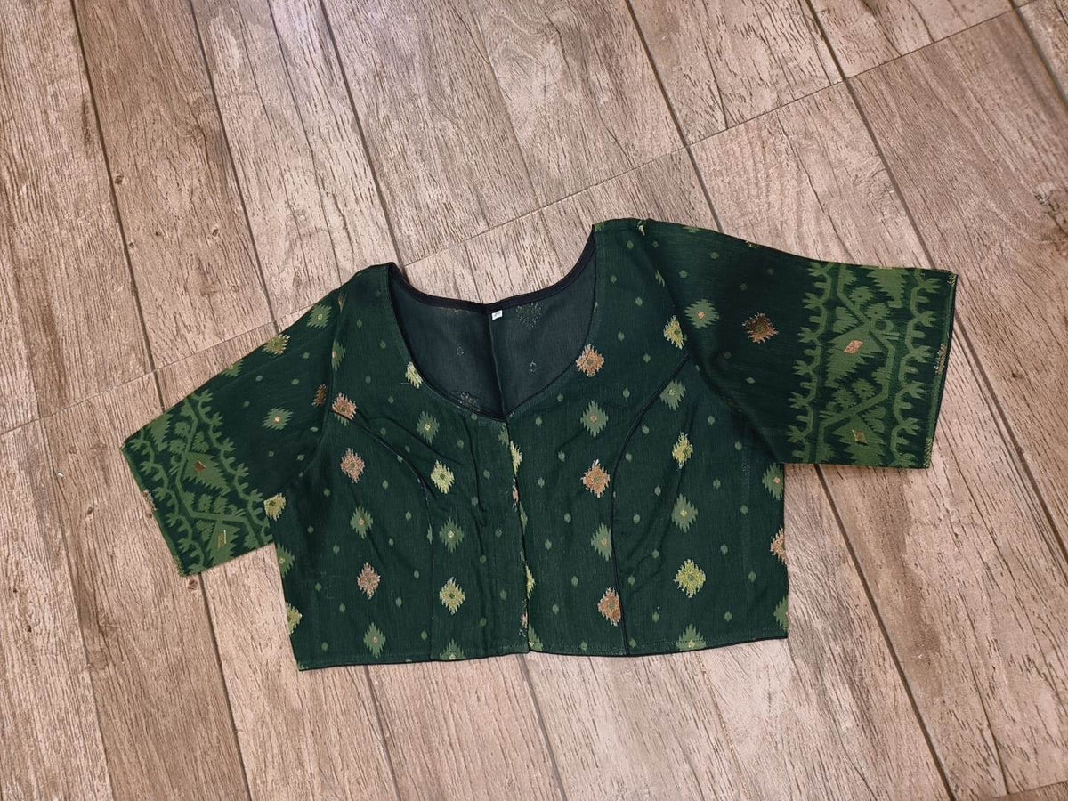 Green Glass Sleeve Rasham Jamdani Blouse SN26WP112