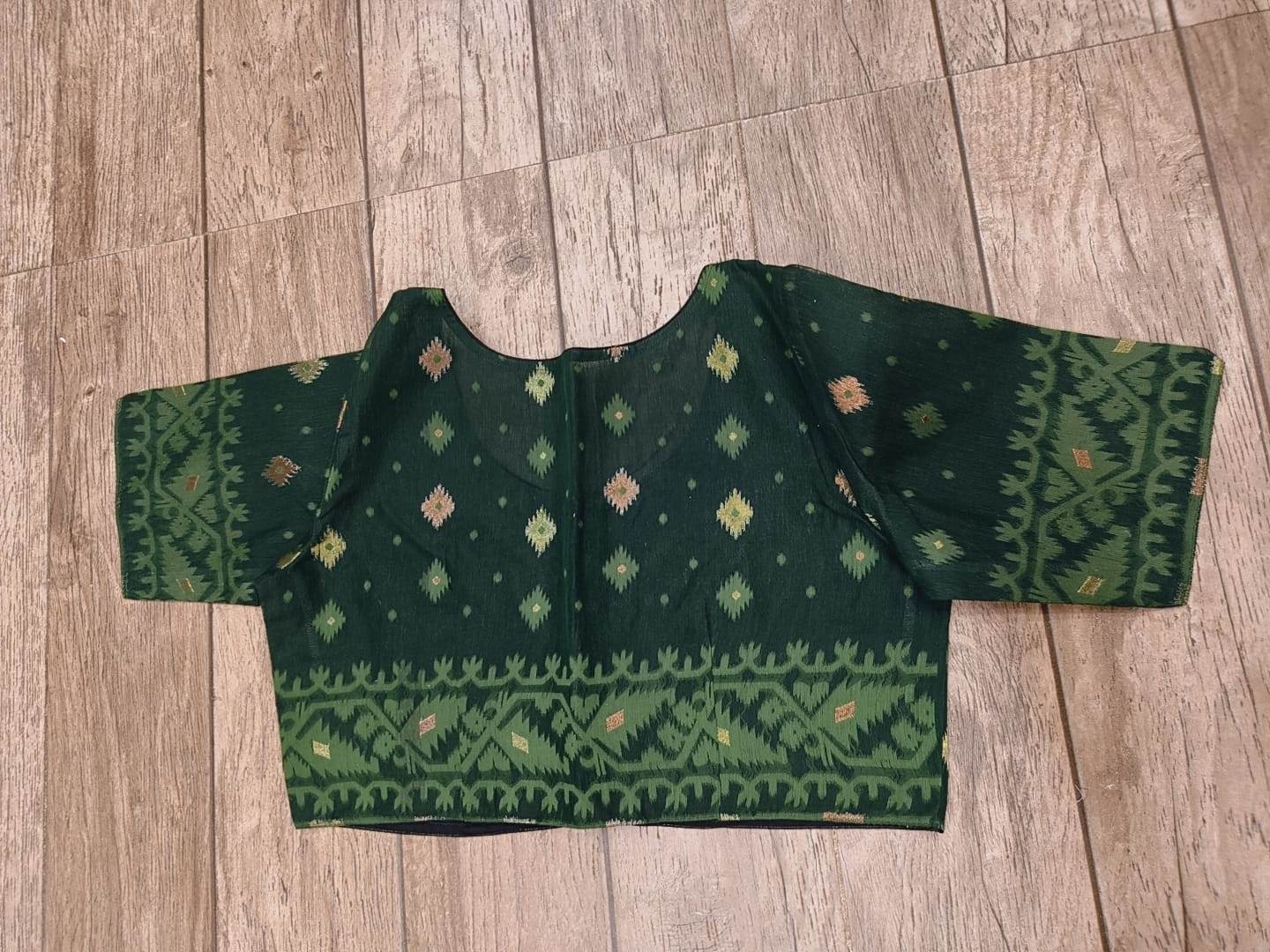 Green Glass Sleeve Rasham Jamdani Blouse SN26WP112