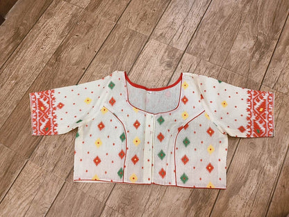 White Glass Sleeve Rasham Jamdani Blouse SN26WP113