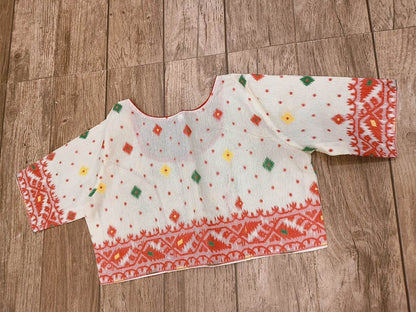 White Glass Sleeve Rasham Jamdani Blouse SN26WP113