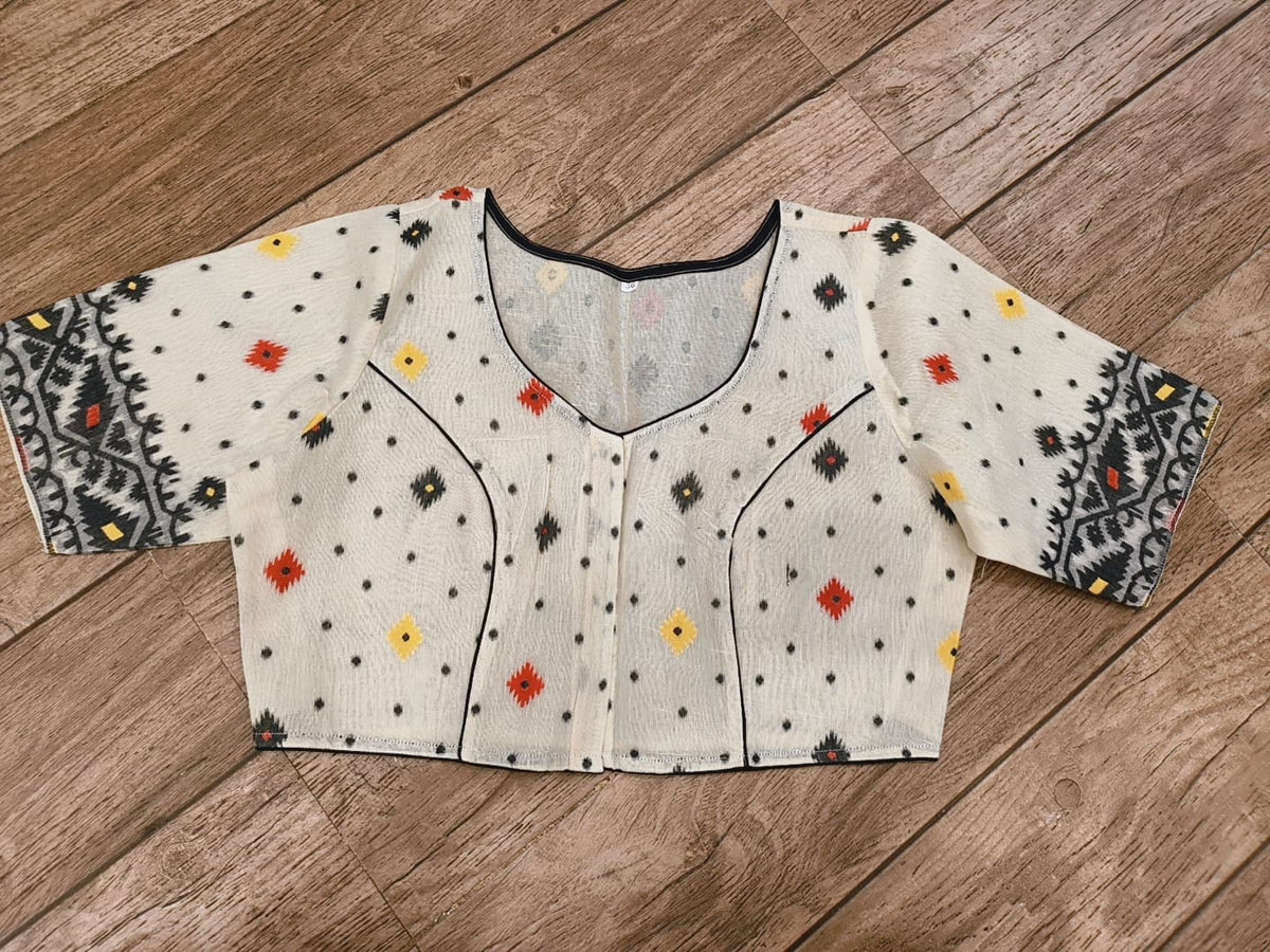 White Glass Sleeve Rasham Jamdani Blouse SN26WP114