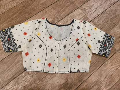 White Glass Sleeve Rasham Jamdani Blouse SN26WP114
