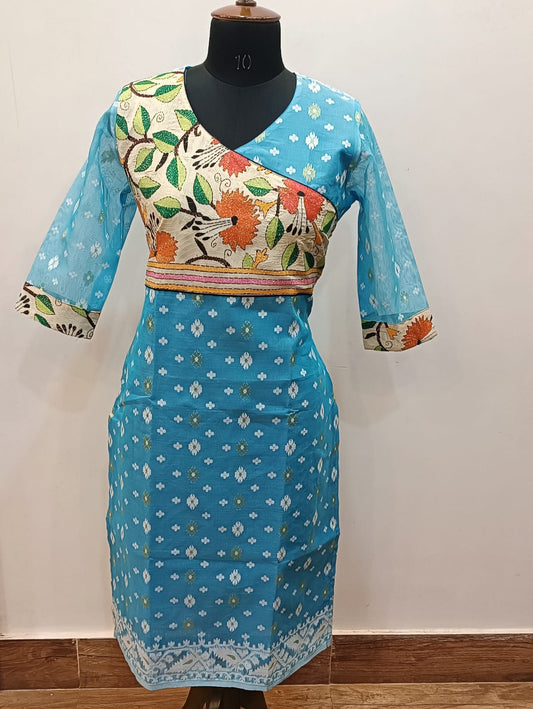 Resham Jamdani Kantha stitch patch Kurti SN2023WPRJ121