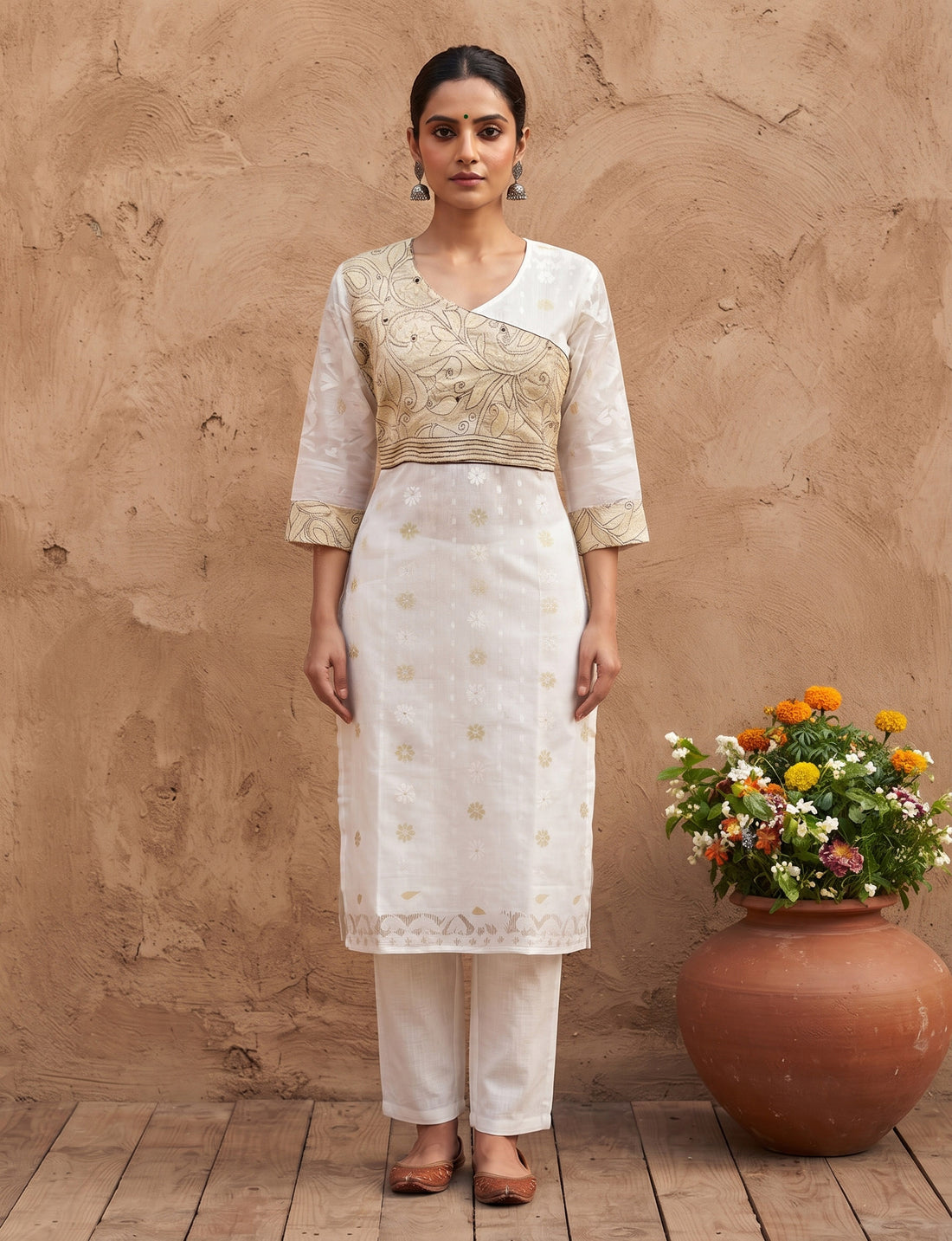 Resham Jamdani Kantha stitch patch Kurti SN2023WPRJ123