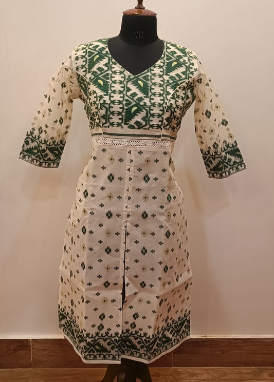 Resham Jamdani Kurti Front Lower-Middle and Side Cut SN2025WPRJ128