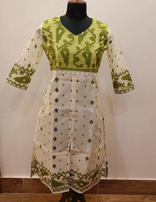 Resham Jamdani Kurti Front Lower-Middle and Side Cut SN2025WPRJ129