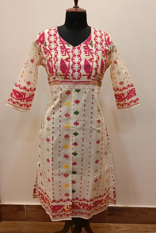Resham Jamdani Kurti Front Lower-Middle and Side Cut SN2025WPRJ131