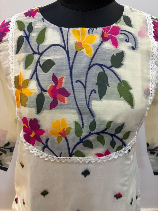 Resham Maslin Jamdani Kurti SN2025WPRJ139