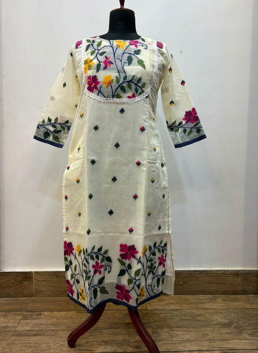 Resham Maslin Jamdani Kurti SN2025WPRJ139