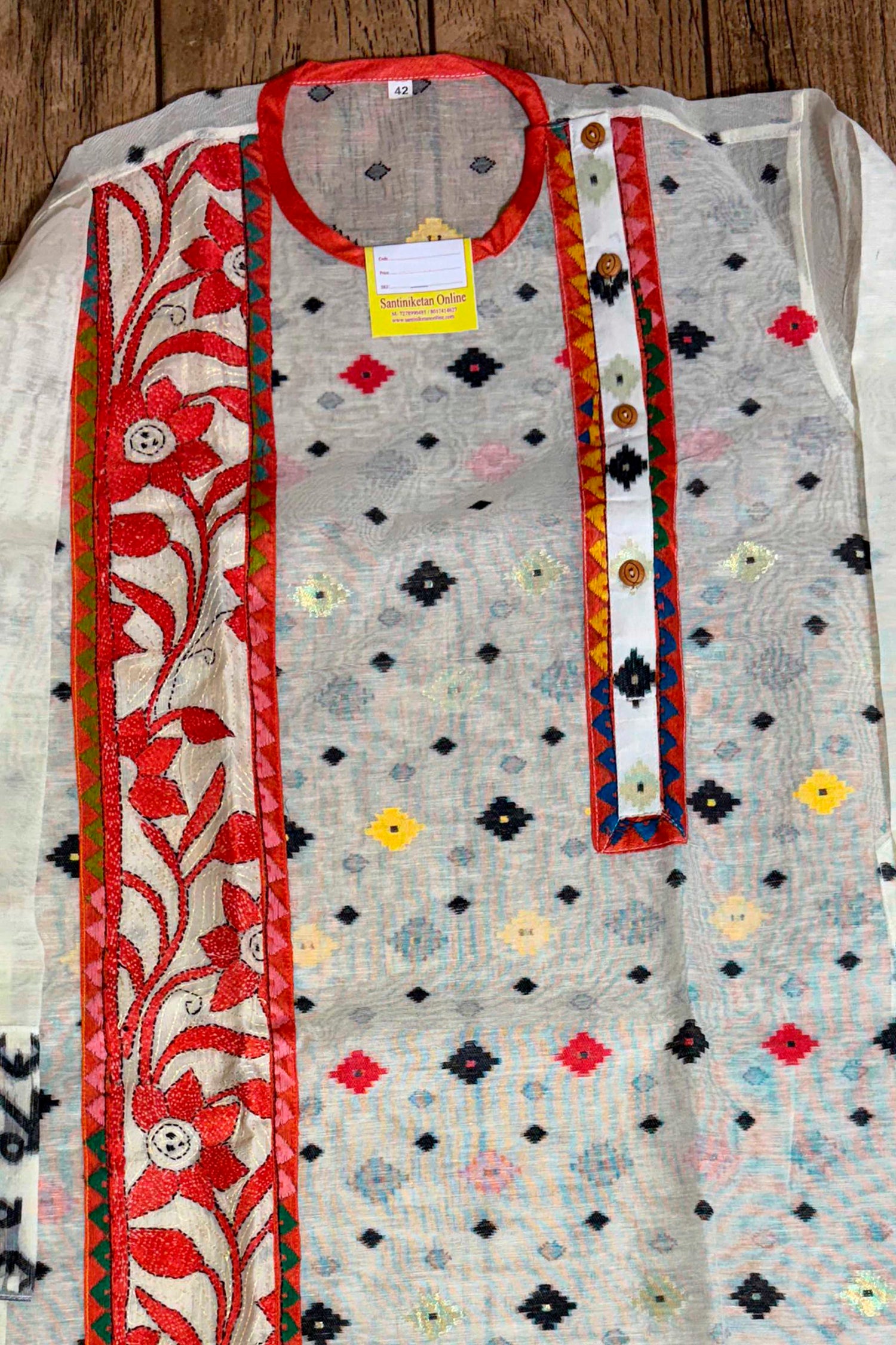 White Color Jamdani And Kantha Patch Work Panjabi