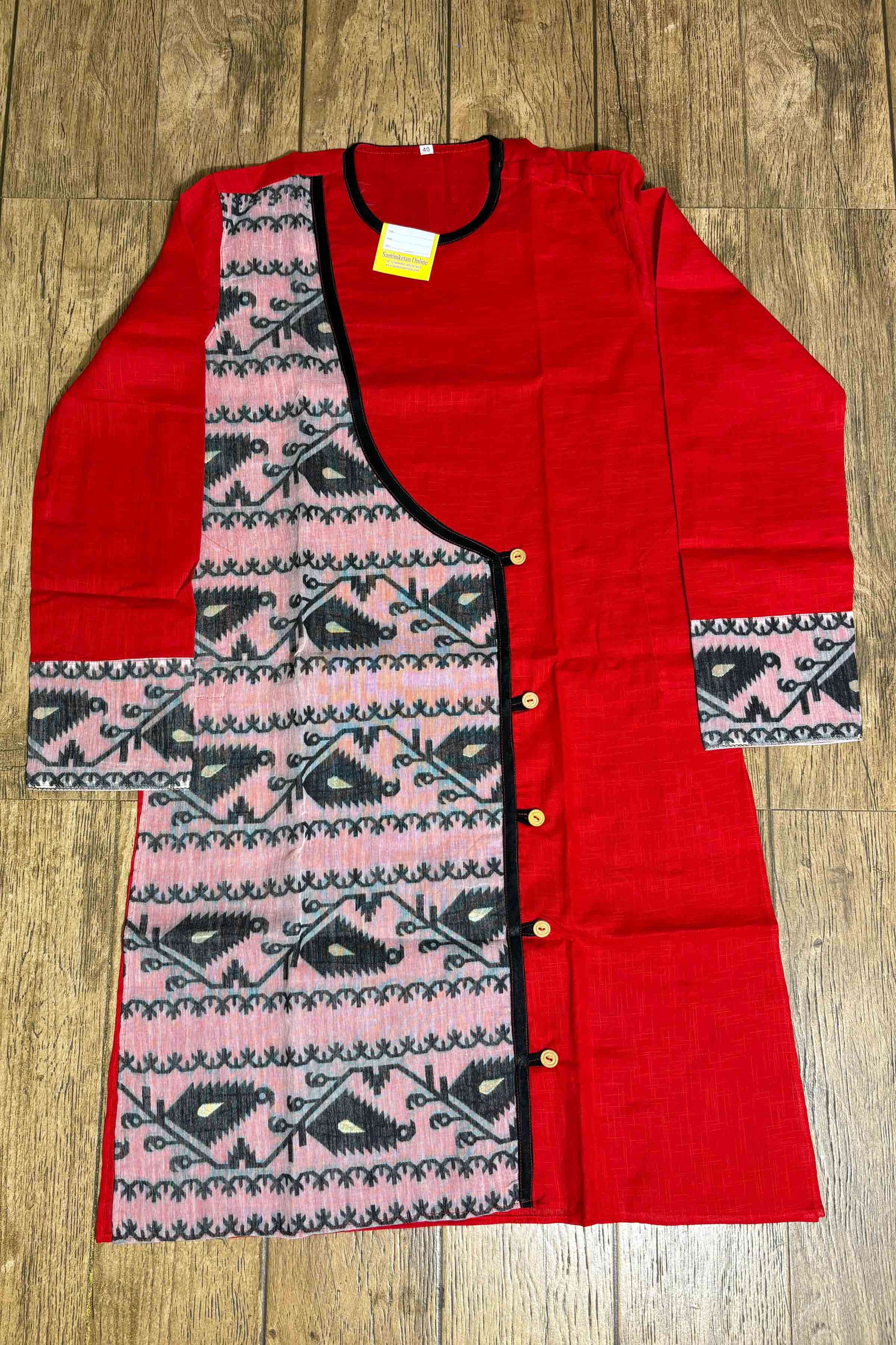 Red Color Cotton with Jamdani Patch Work Panjabi
