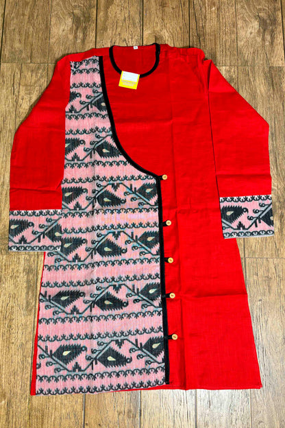 Red Color Cotton with Jamdani Patch Work Panjabi