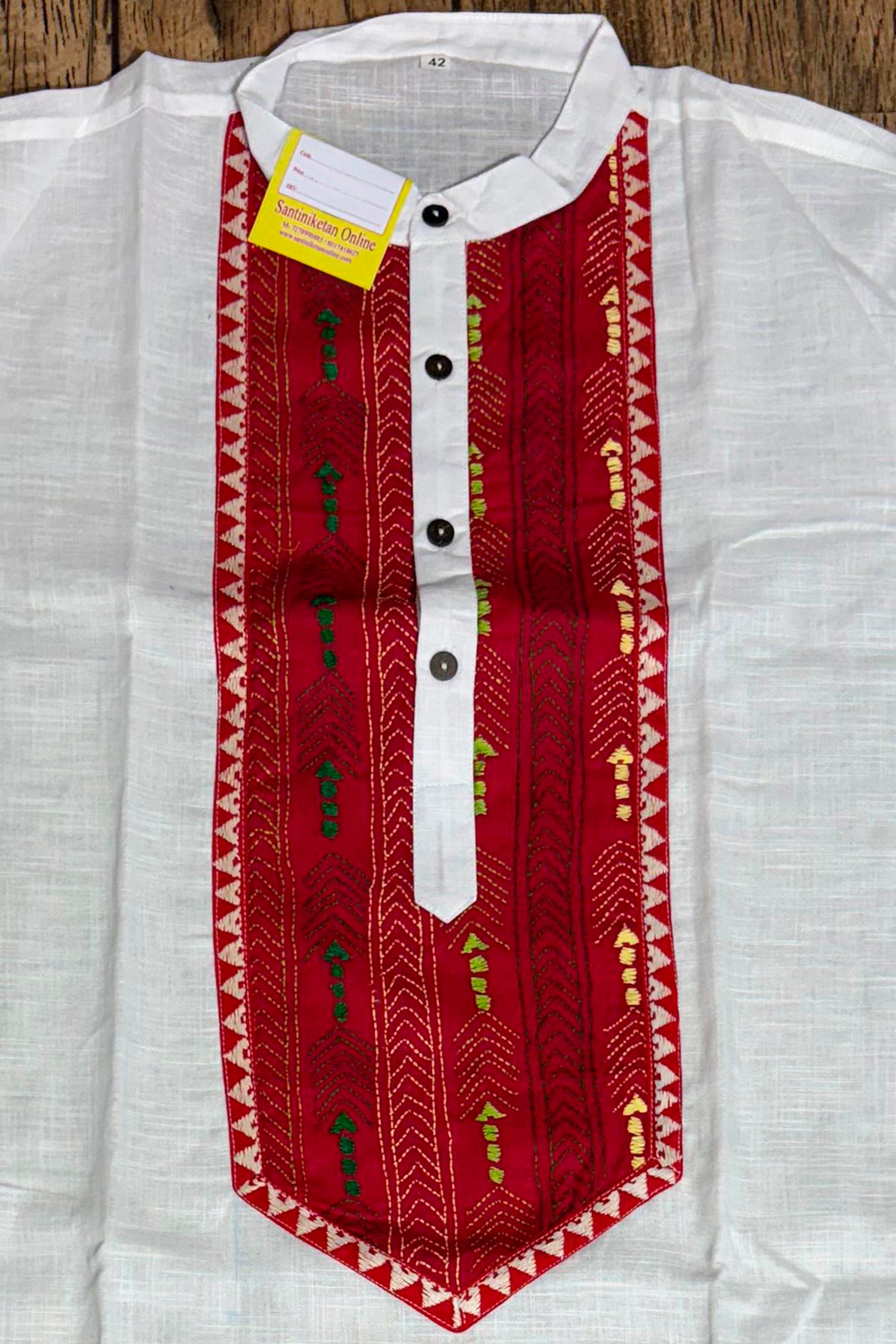 White Color Cotton with Multicolor Thread Kantha Patch Work Panjabi