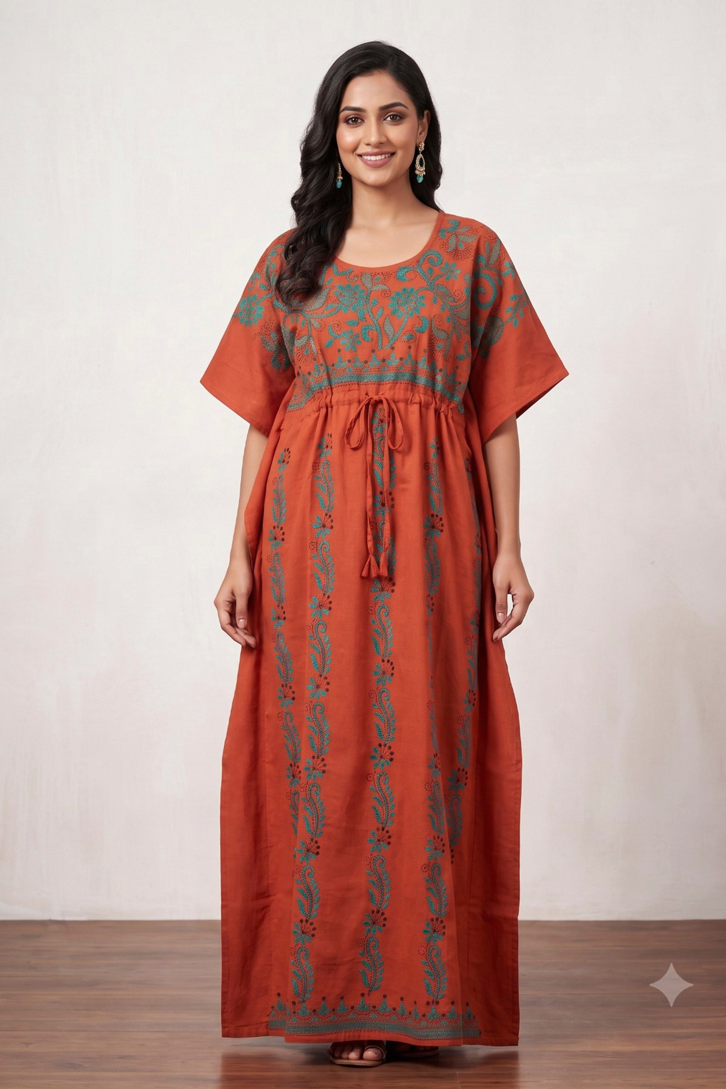Kantha Hand Embroidery Cotton Kaftan SN26157