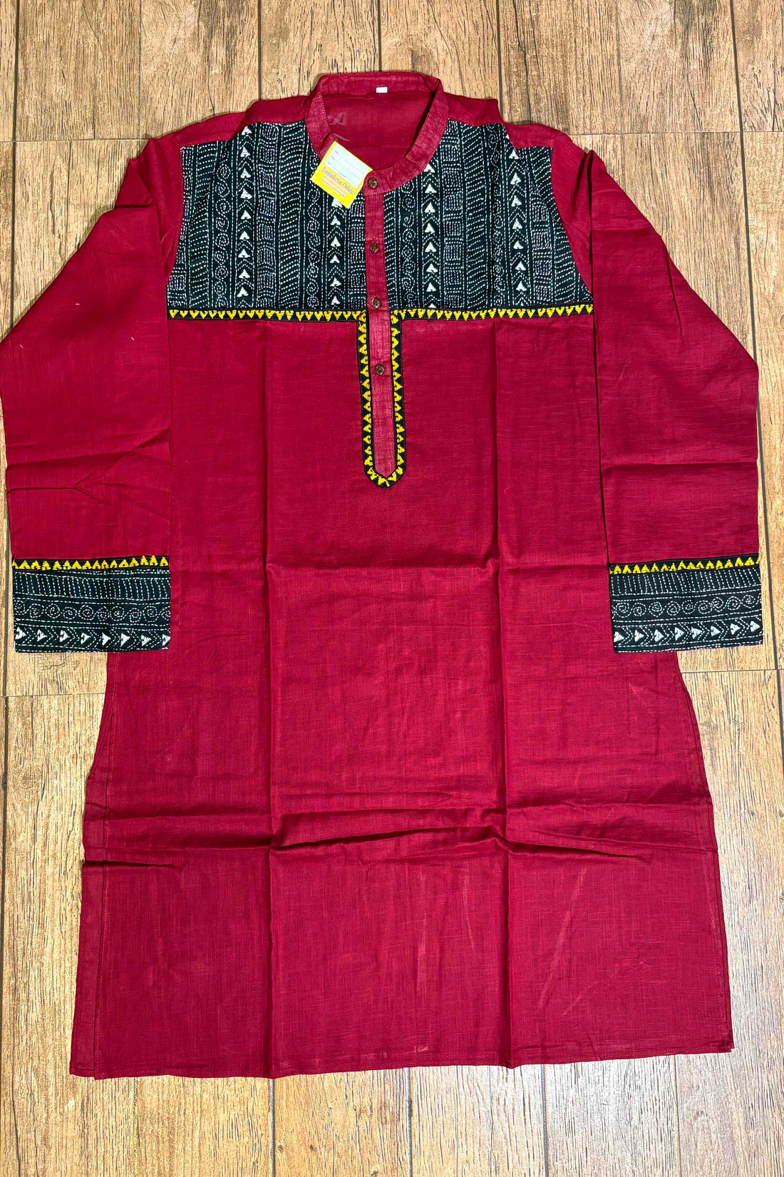 Maroon Color Cotton with Multicolor Thread Black Kantha Patch Work Panjabi
