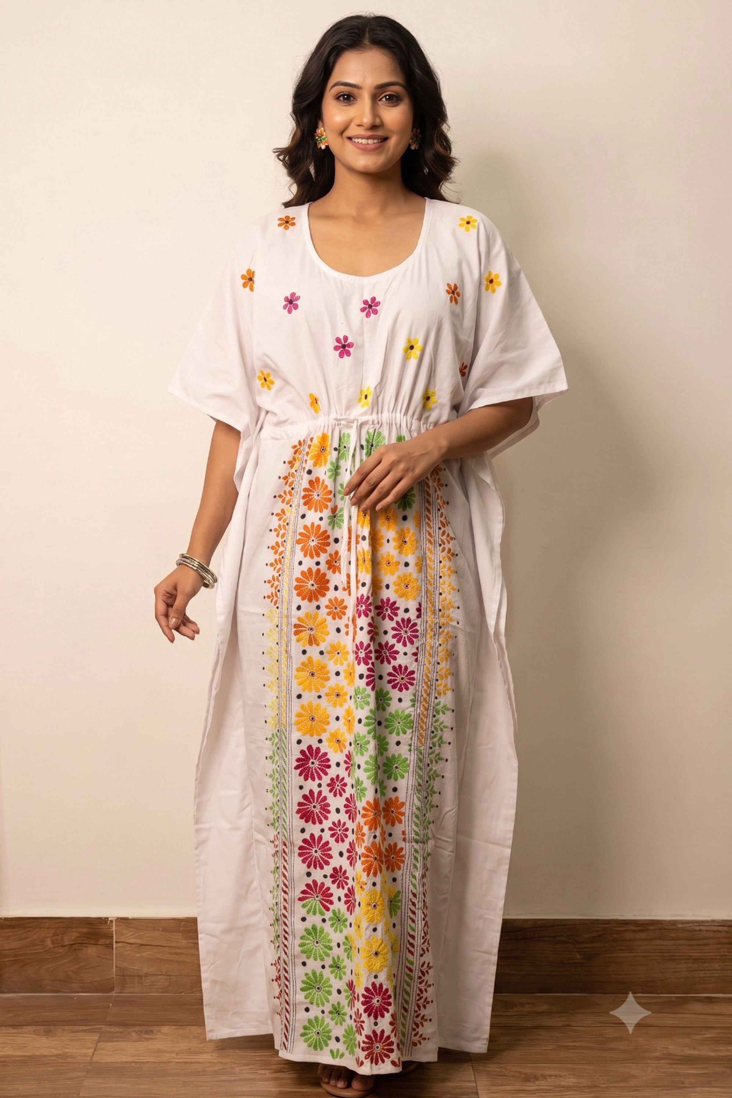 Kantha Hand Embroidery Cotton Kaftan SN26158
