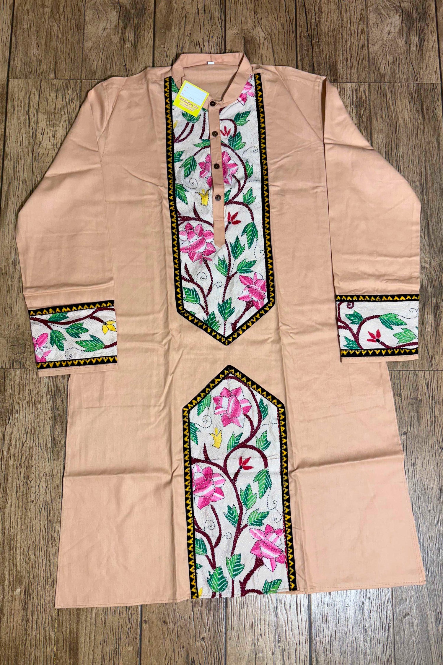 Beige Cream Color Cotton with Multicolor Thread Kantha Patch Work Panjabi