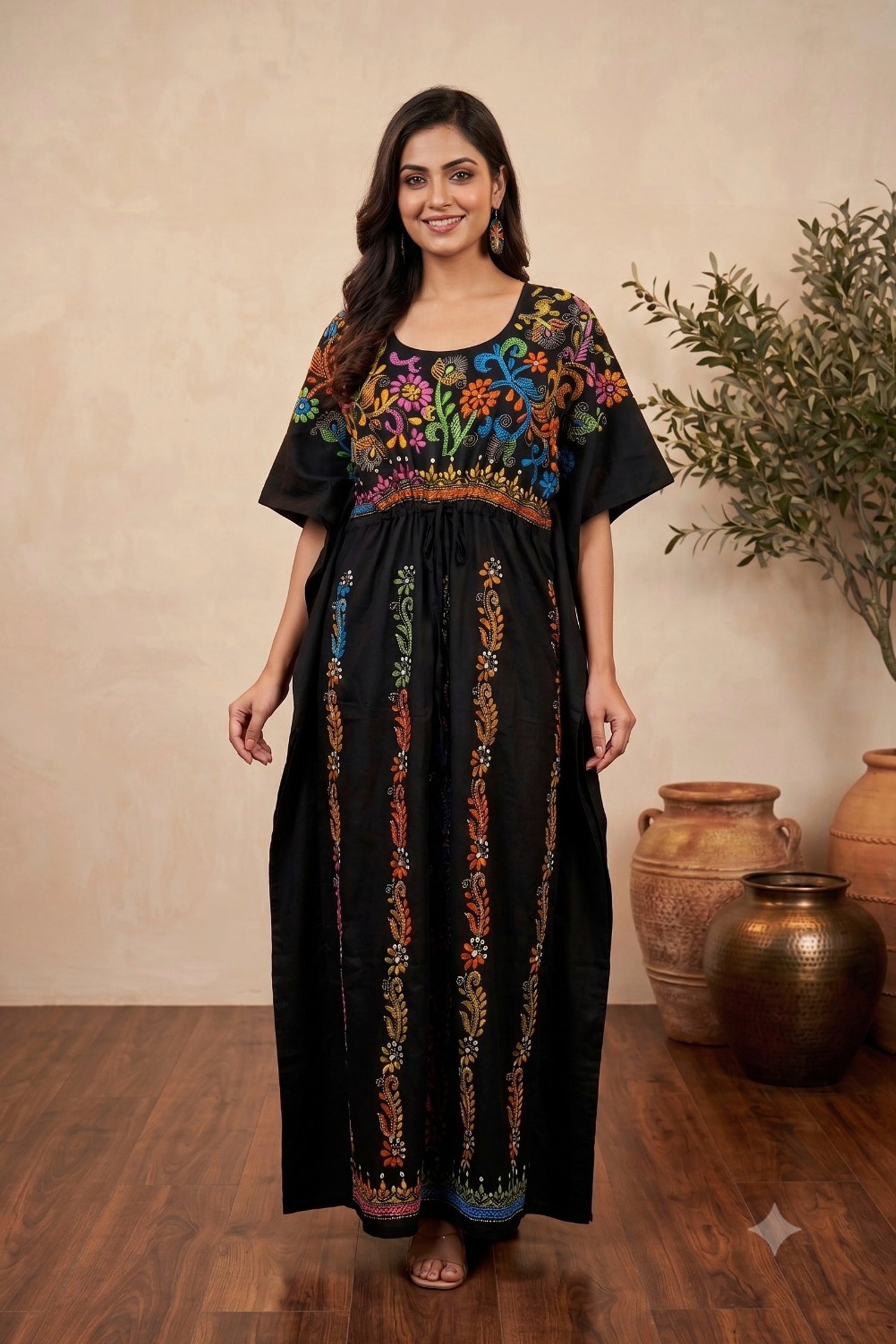 Kantha Hand Embroidery Cotton Kaftan SN26159