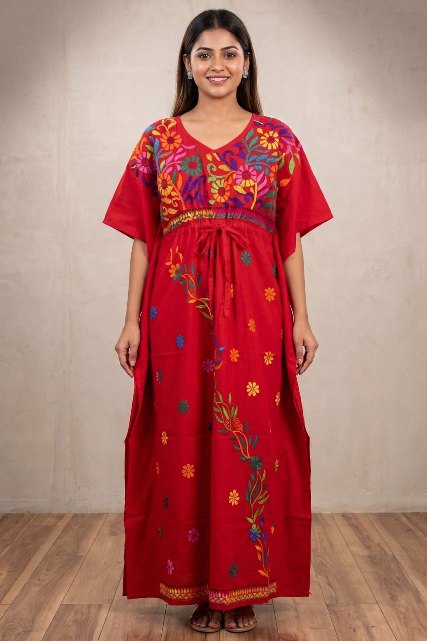 Kantha Hand Embroidery Cotton Kaftan SN26161