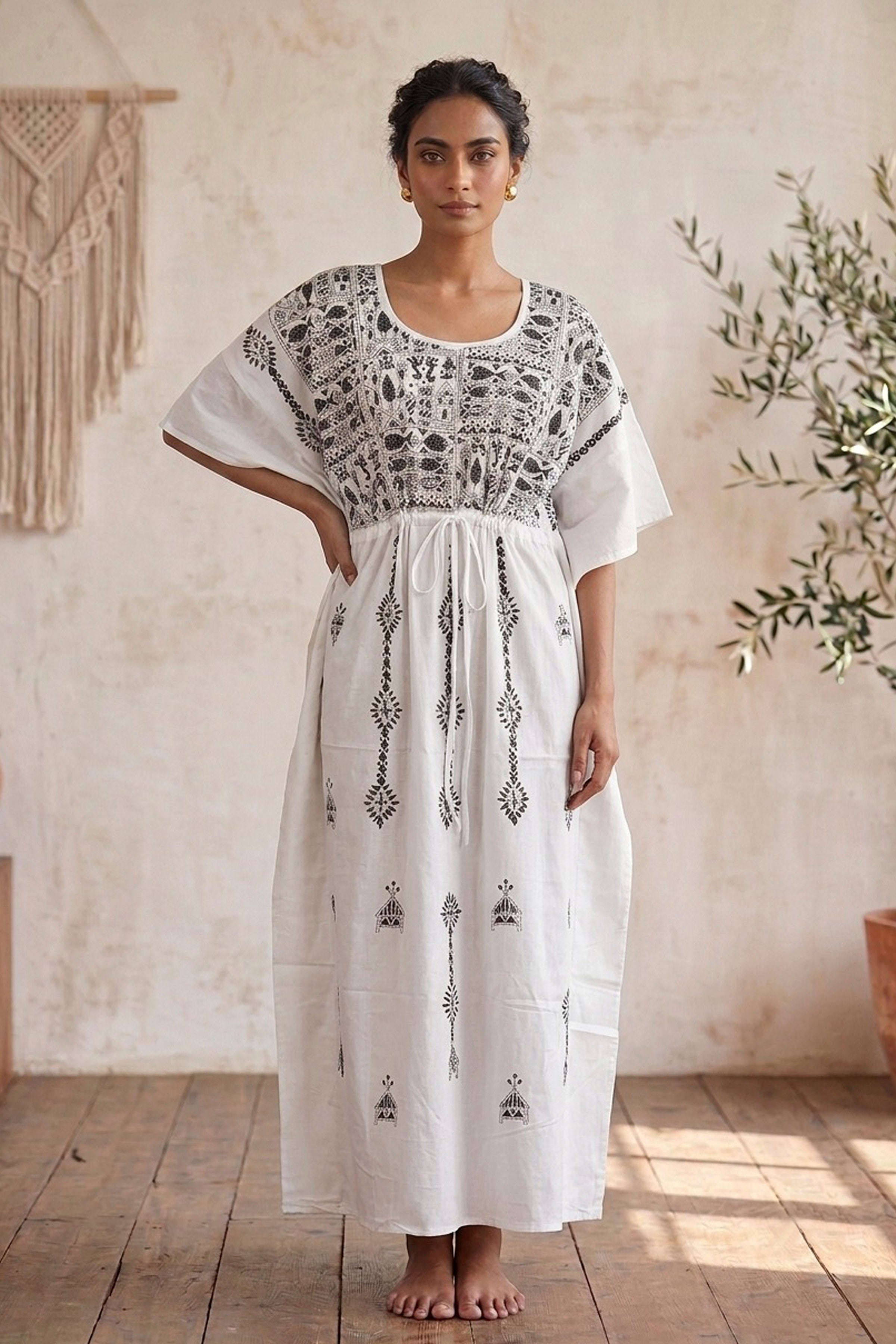 Kantha Hand Embroidery Cotton Kaftan SN26164